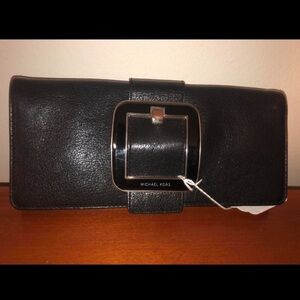 Michael Kors Black Leather Clutch with Buckle